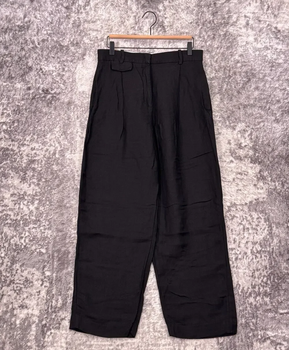 COS Pants 8 Womens Black Linen Wide Straight High Rise Trouser